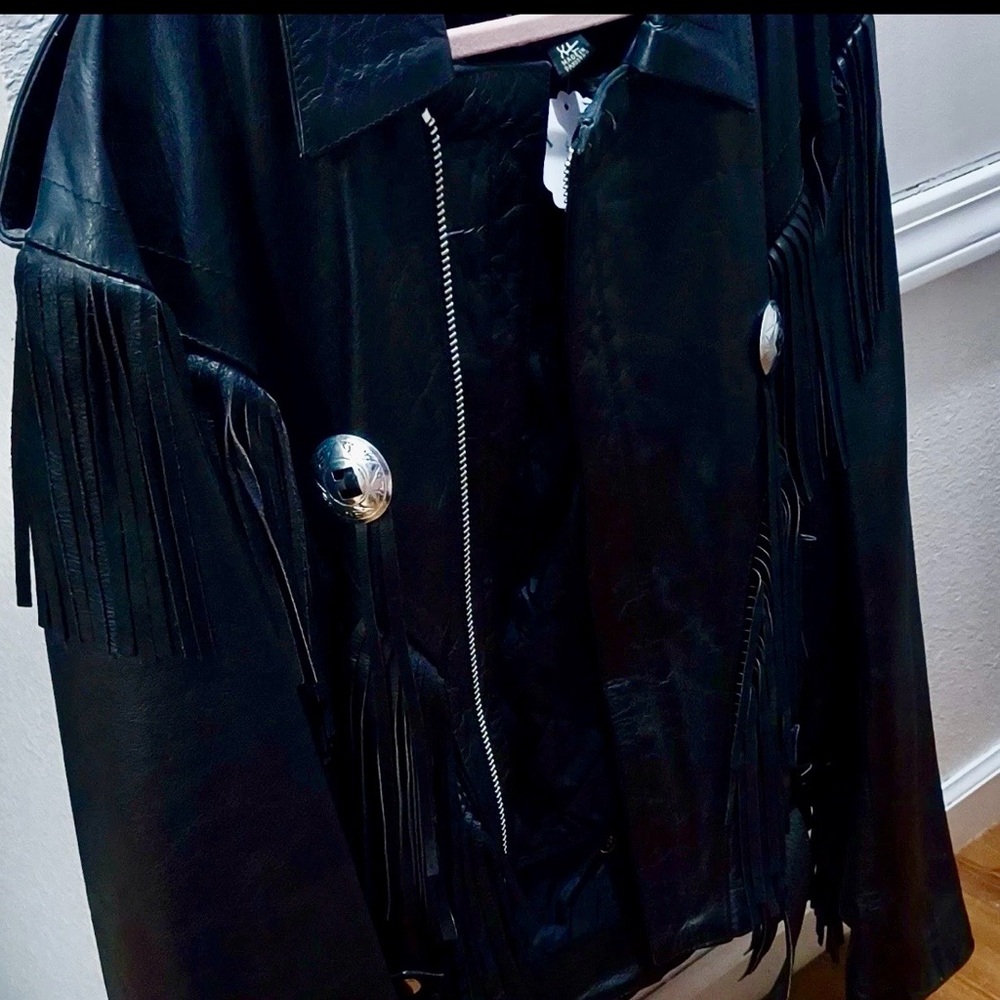Wilson’s Fringed Black Leather Biker Jacket XL - Picture 7 of 16